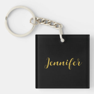 Porte-clefs Calligraphie minimaliste moderne Nom Black Gold