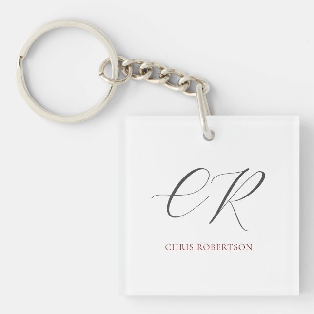 Porte-clefs Calligraphie Monogramme Nom Black White Cadeau per (Devant)