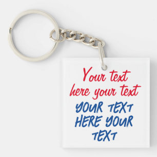 Porte-clefs Calligraphie rouge bleu Votre texte ici Remplacer
