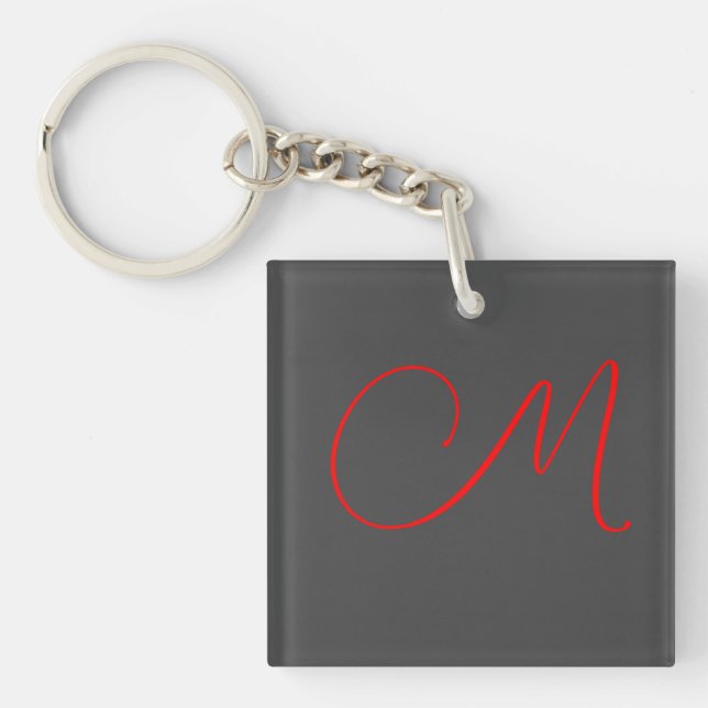 Porte-clefs Calligraphie rouge gris unique nom monogramme init (Devant)