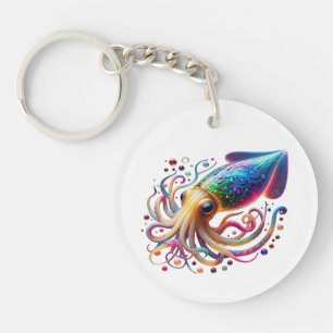 Porte-clefs Calmar Néon Vibrant – Créature Colorée des Profond