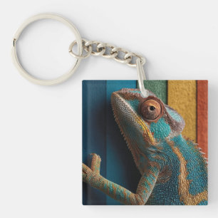 Porte-clefs Caméléon Coloré sur Fond Arc-en-Ciel