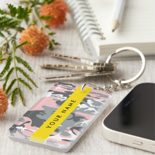 Porte-clefs Camouflage rose et gris Votre nom Personnalisez