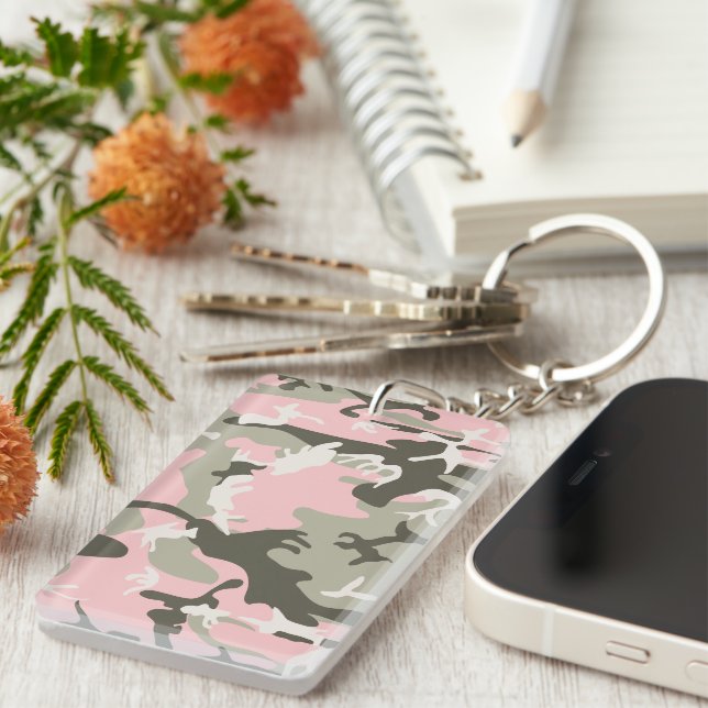 Porte-clefs Camouflage rose et vert, Militaire, Armée (Devant droit)