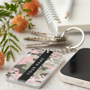 Porte-clefs Camouflage Rose et Vert Personnalisez votre nom