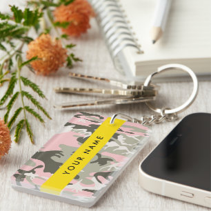 Porte-clefs Camouflage Rose et Vert Personnalisez Votre nom