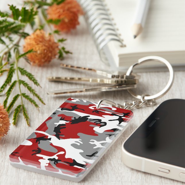 Porte-clefs Camouflage rouge et gris, Militaire, Armée (Devant droit)