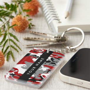Porte-clefs Camouflage rouge et gris Votre nom Personnaliser