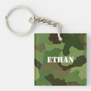 Porte-clefs Camouflage vert Brown de style militaire Texte bla