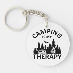 Porte-clefs Camping est ma thérapie drôle slogan de camper