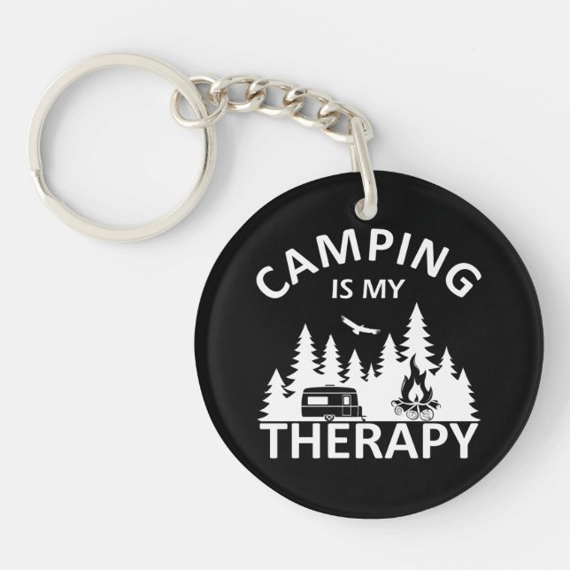 Porte-clefs Camping est ma thérapie drôle slogan de camper (Devant)