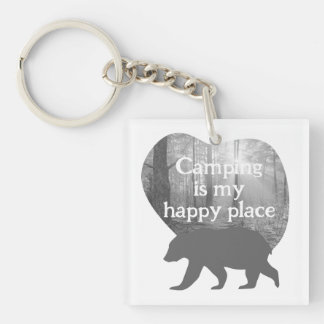 Porte-clefs Camping mon endroit heureux noir n blanc personnal