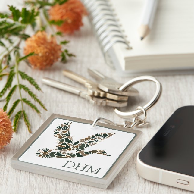 Porte-clefs Canard colvert camouflage monogrammé Preppy (Devant Droit)