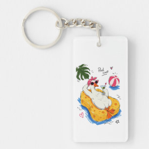 Porte-clefs Canard drôle au temps de la piscine avec des lunet
