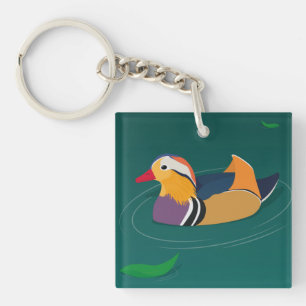 Porte-clefs Canard Mandarin Coloré Art Moderne sur Fond Vert
