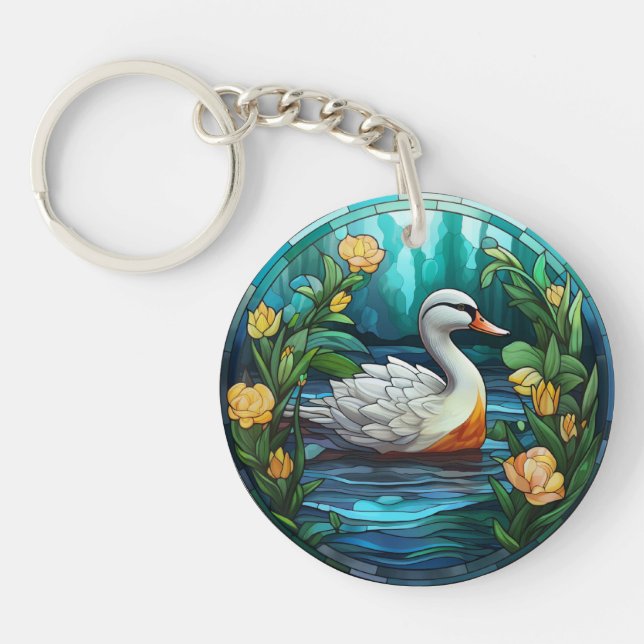 Porte-clefs Canards sauvages vitrail doux (Devant)