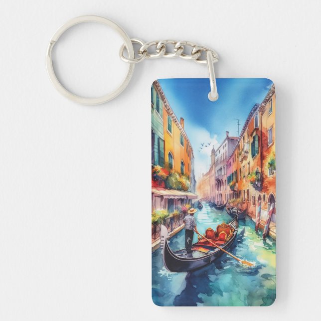 Porte-clefs Canaux de Venise Italie Aquarelle (Devant)