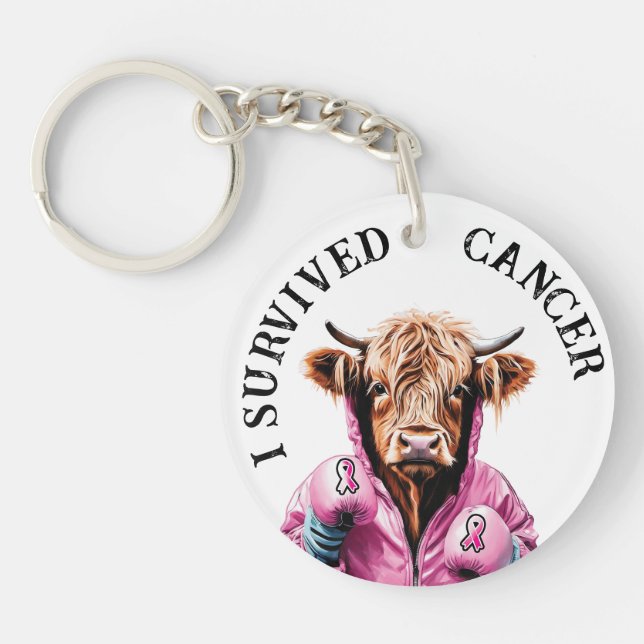 Porte-clefs Cancer du sein survivant Thème de la vache (Devant)