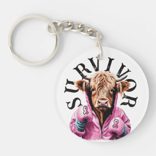 Porte-clefs Cancer du sein Survivant Vache blanche