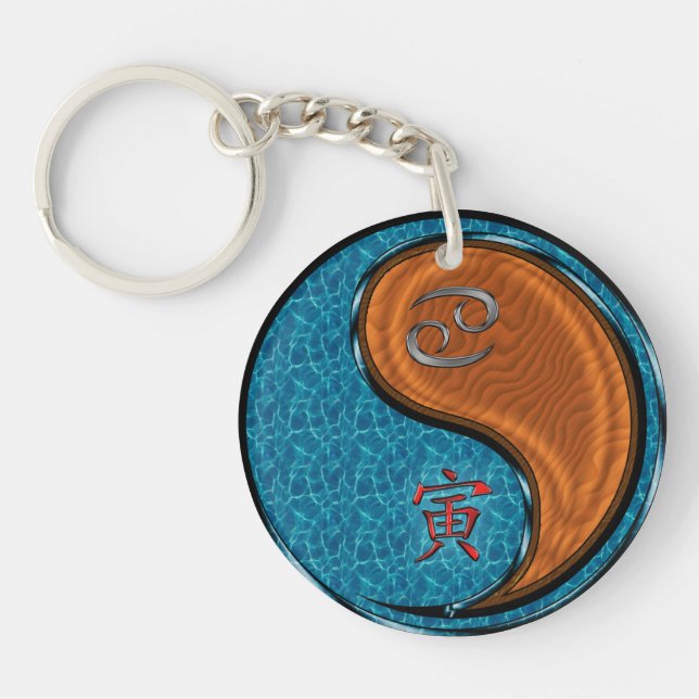 Porte-clefs Cancer et tigre de bois (Devant)