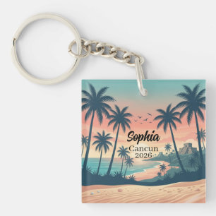 Porte-clefs Cancun Vintage 2026 Coucher de soleil tropical sur
