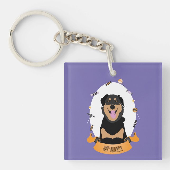 Porte-clefs Candy Portrait Rottweiler Chien pourpre orange (Devant)
