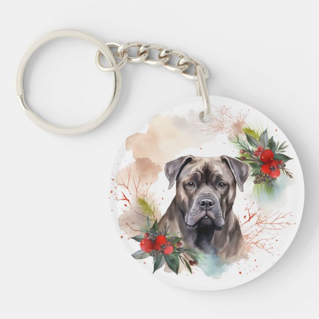 Porte-clefs Cane Corso Christmas Wreath Festive Pup (Devant)