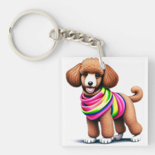Porte-clefs Caniche adorable portant une écharpe colorée