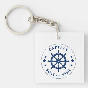 Porte-clefs Capitaine Nom Bateau Roue Helm Stars Photo Retour 