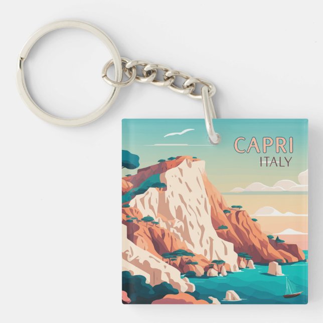 Porte-clefs Capri Italie Citron Méditerranée île Rétro (Devant)