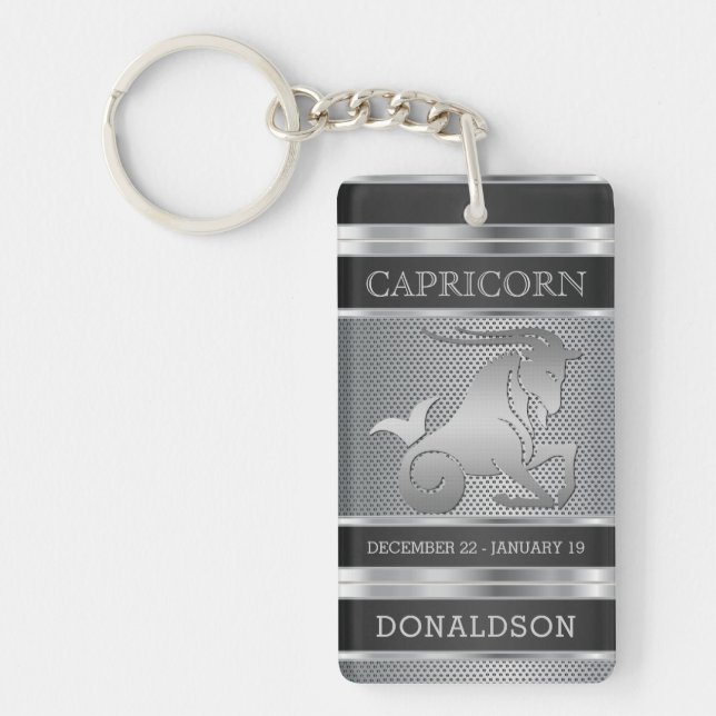 Porte-clefs Capricorne ♑ en Maillon noir et argent (Devant)