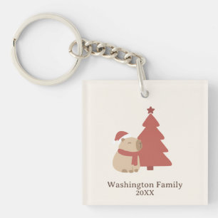 Porte-clefs Capybara de Noël personnalisé et cosy