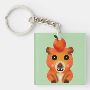 Porte-clefs Capybara Mignon et Flou avec Orange Ar Kawaii An