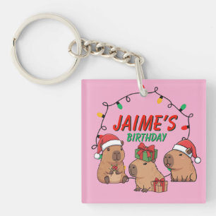 Porte-clefs Capybara Rose Noël Anniversaire