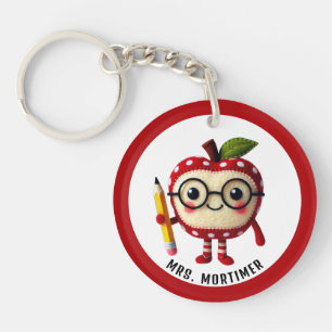 Porte-clefs Caractère de pomme rouge mignon avec un crayon Nom