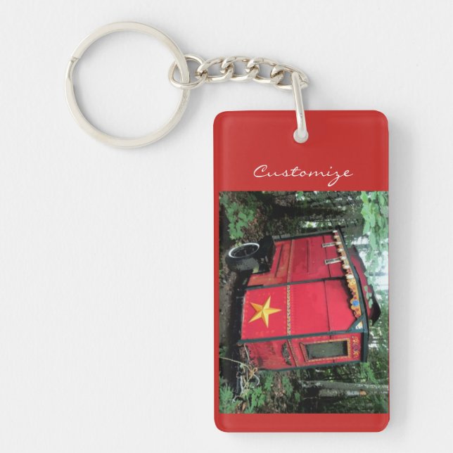 Porte-clefs Caravane minuscule gitane rouge customisée sur la (Devant)