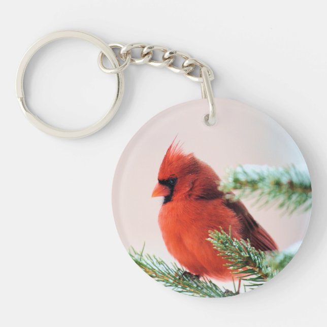 Porte-clefs Cardinal dans le sapin à neige (Devant)