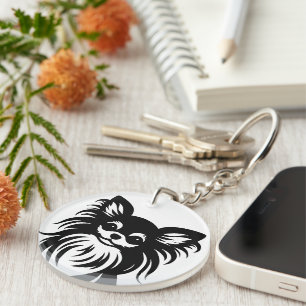 Porte-clefs Caricature de Chihuahua aux cheveux longs mignons