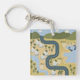 Porte-clefs Caricature élégante paysage carte de voyage