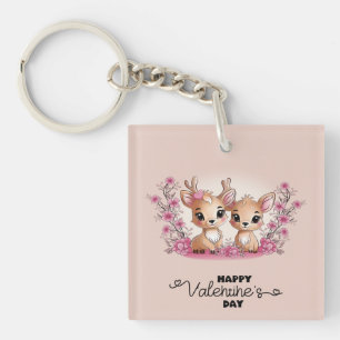 Porte-clefs Caricature mignonne Bambi Les amoureux Coeurs Sain