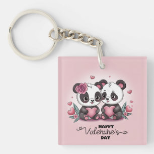 Porte-clefs Caricature mignonne Panda Les amoureux Coeurs Sain