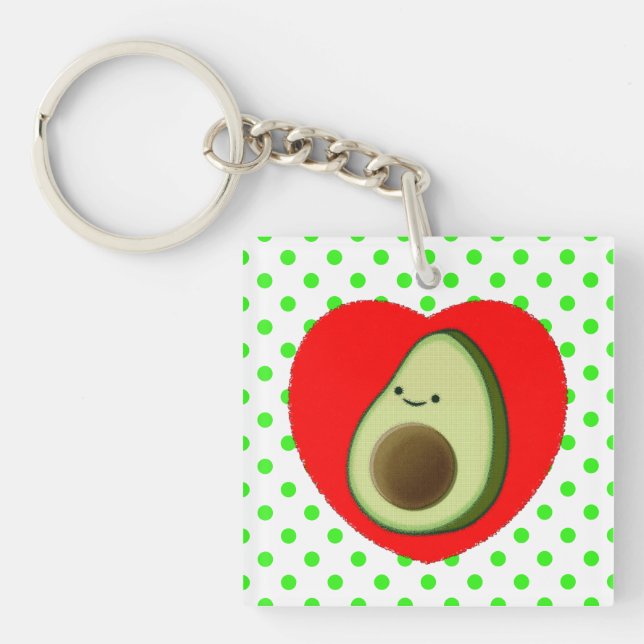 Porte-clefs Caricature Vert De L'Avocado Dans Le Coeur Rouge (Devant)