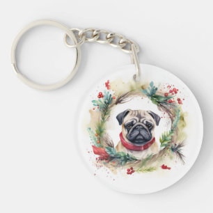 Porte-clefs Carlin Noël Wreath Festive Pup
