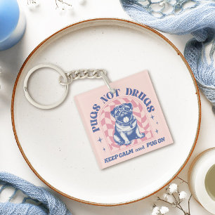 Porte-clefs Carlin rétro "Carlins pas drogues" Bubblegum rose