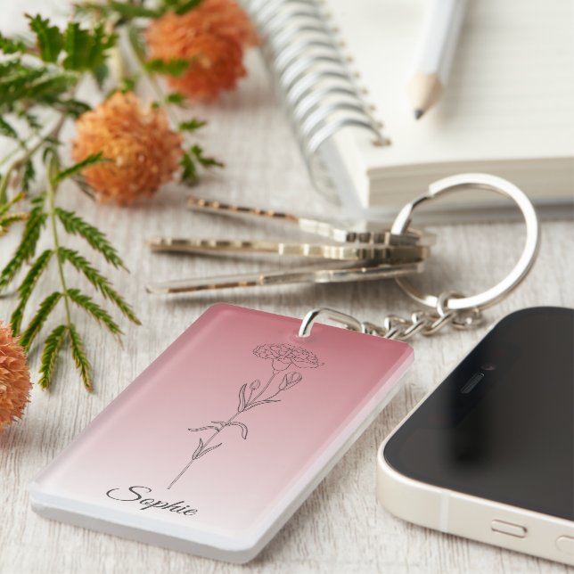 Porte-clefs Carnation personnalisée de fleur de naissance de j