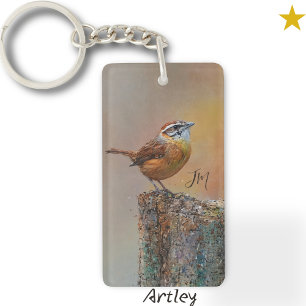 Porte-clefs Carolina Wren Peinture d'oiseaux personnalisée Bir