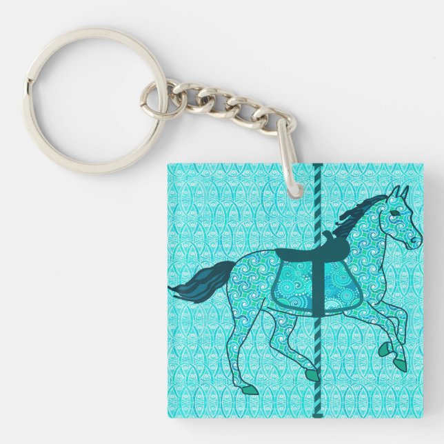Porte-clefs Carousel Horse - Turquoise et Aqua (Devant)