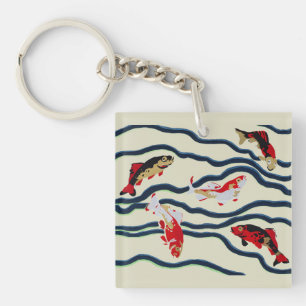 Porte-clefs Carpe de style Art déco coloré nageant dans la mar