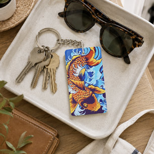 Porte-clefs Carpe Orange Vibrant Poisson Koi Bleu Moderne