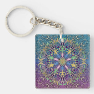 Porte-clefs Carré acrylique Mandala Porte - clé